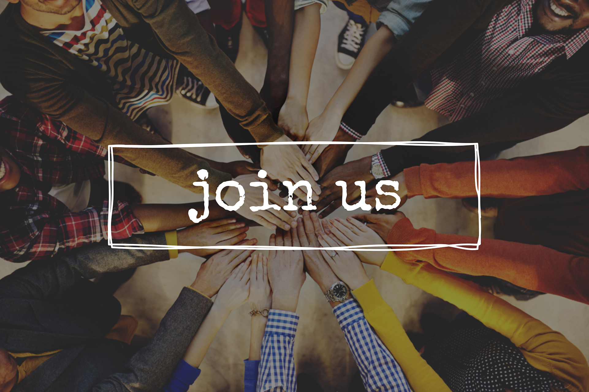 Hands joined together around the words “join us”